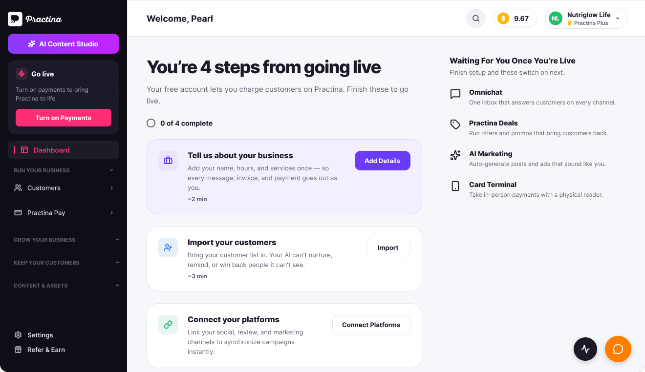 Practina customer overview dashboard