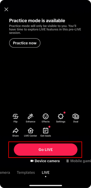 Swipe to “LIVE”